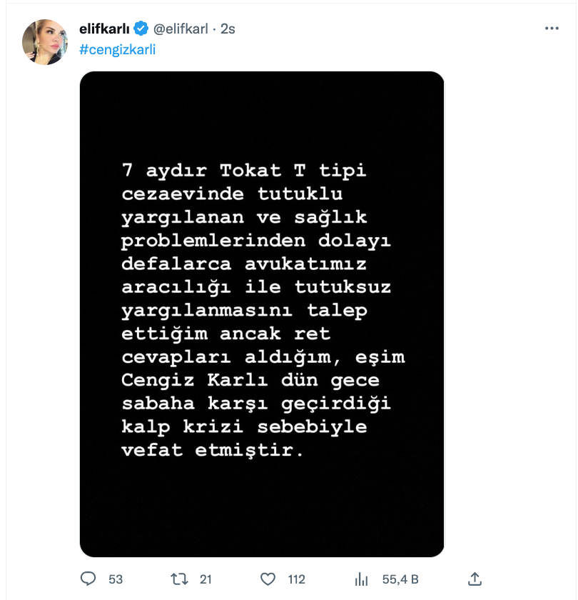 elif karli nin esi cengiz karli vefat etti